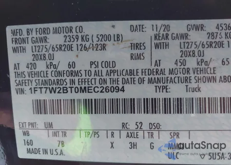 2021 Ford F-250 Platinum z USA, uszkodzony, nr VIN 1FT7W2BT0MEC26094